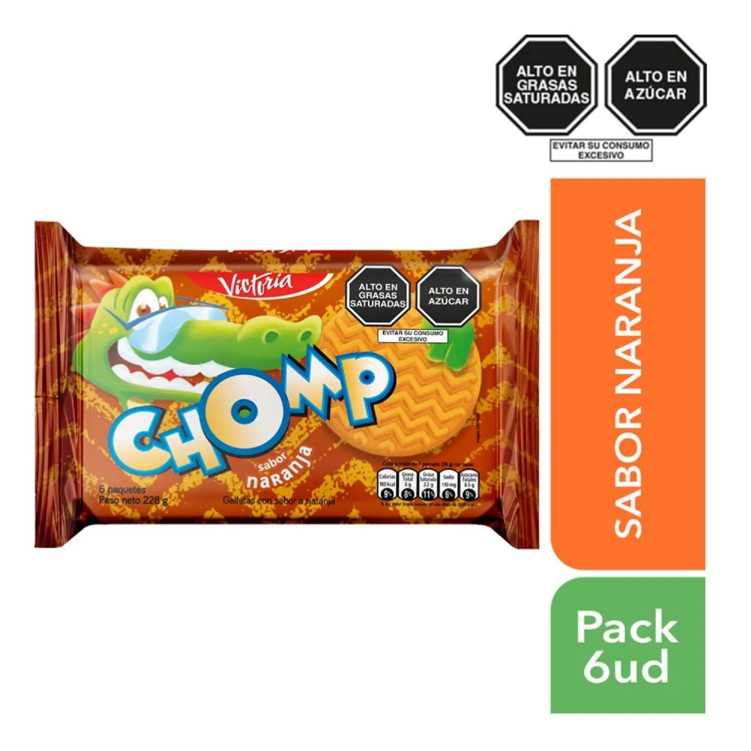 Galleta Chomp Naranja Sixpack 228 g