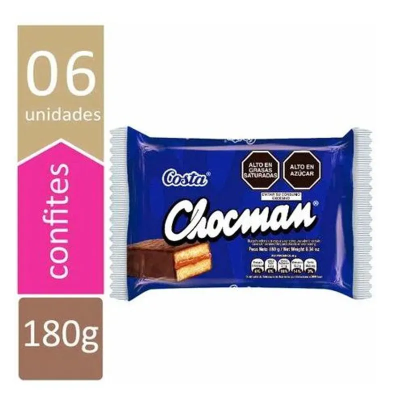 BIZCOCHO CHOCMAN RELLENO MANJAR BOLSA 28G X 6UND
